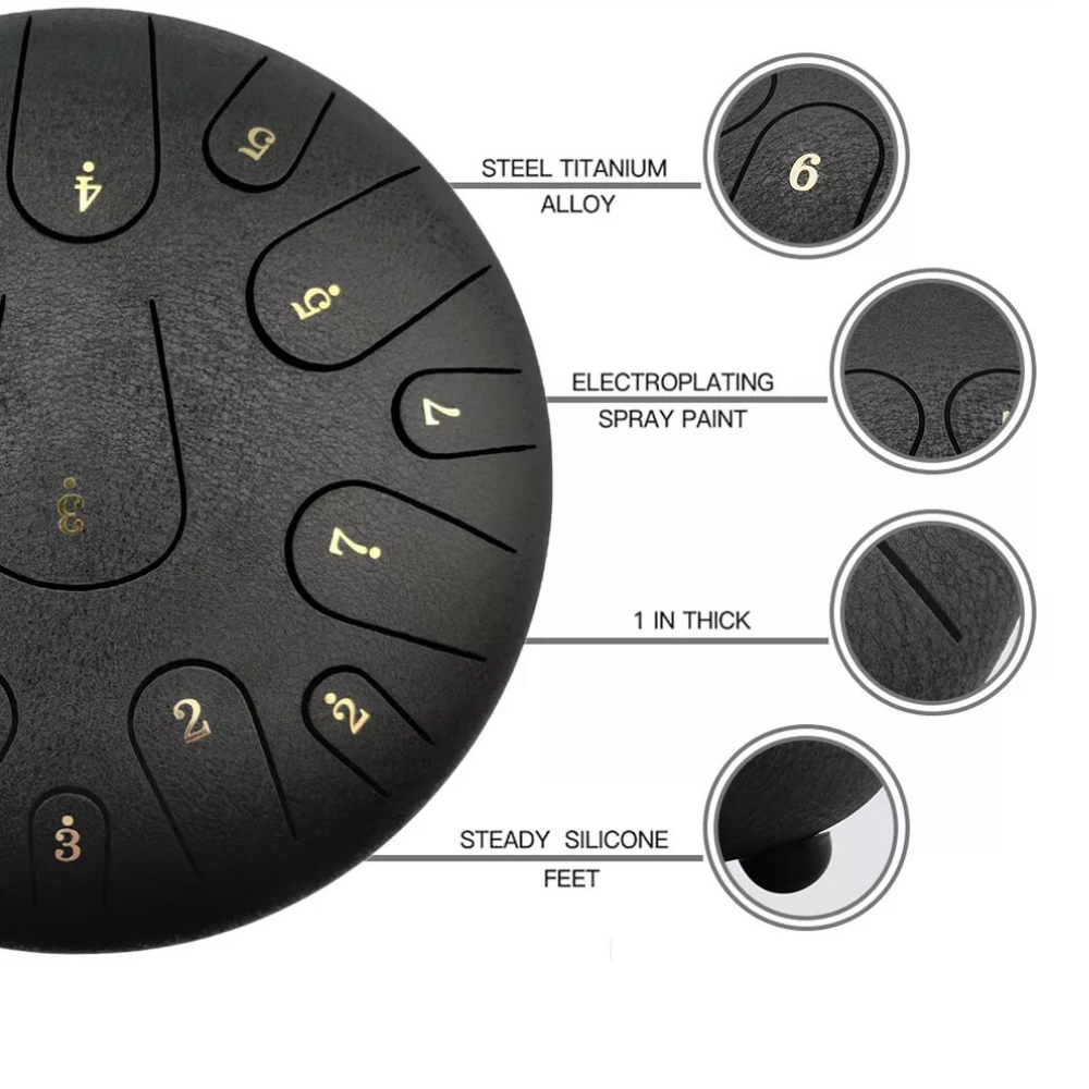 12-Inch Steel Tongue Drum – 15-Note Handpan in C Minor